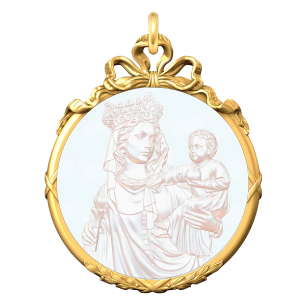 Bow Surround Medal: The Virgin and Child – Mother-of-Pearl & 18-karat Yellow Gold – view 16 – Manufacture Mayaud