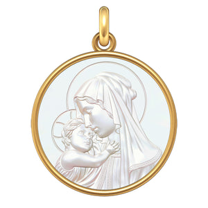 Médaille Madone de Botticelli Or et Nacre