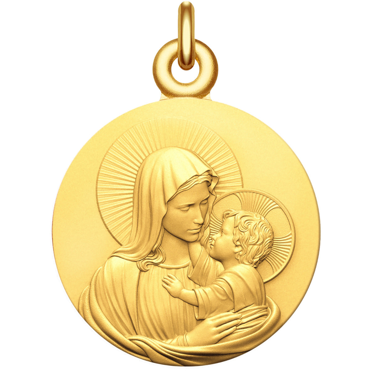 Médaille de baptême Maison de la Médaille Médaille Vierge à l'enfant -  Amour Maternel - Or jaune 18ct sur Maison de la Médaille