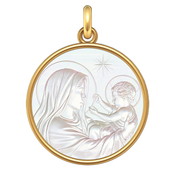 Médaille Vierge à l'enfant - Or et Nacre – Manufacture Mayaud
