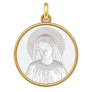 Médaille Madone antique Or & Nacre